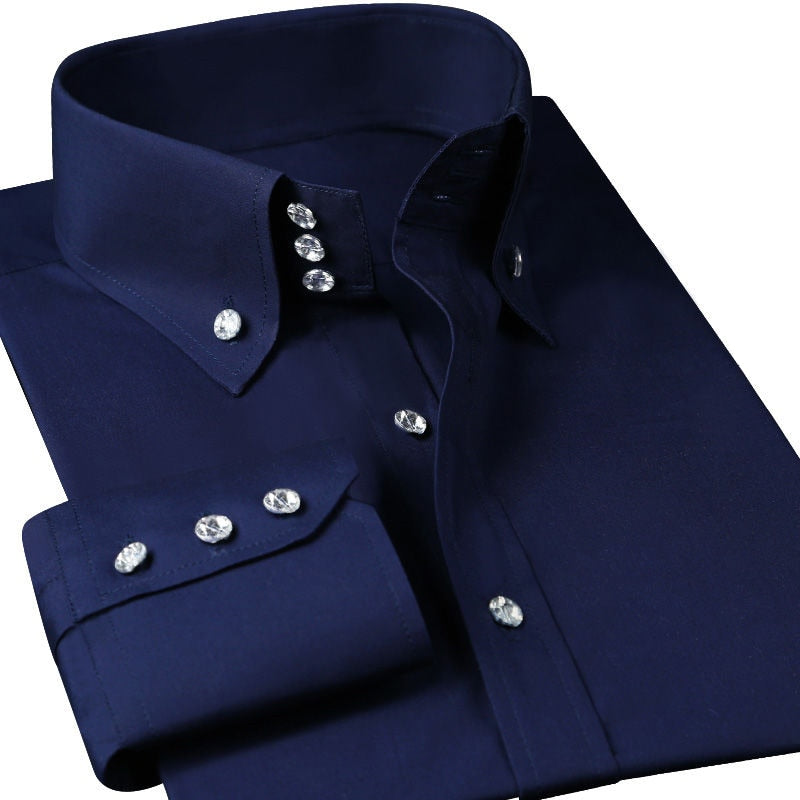 Casual diamond Buttons Mens Dress Shirts Long Sleeve Black Luxury Busi Super Quick sl Casual diamond Buttons Mens Dress Shirts Long Sleeve Black Luxury Busi Super Quick sl